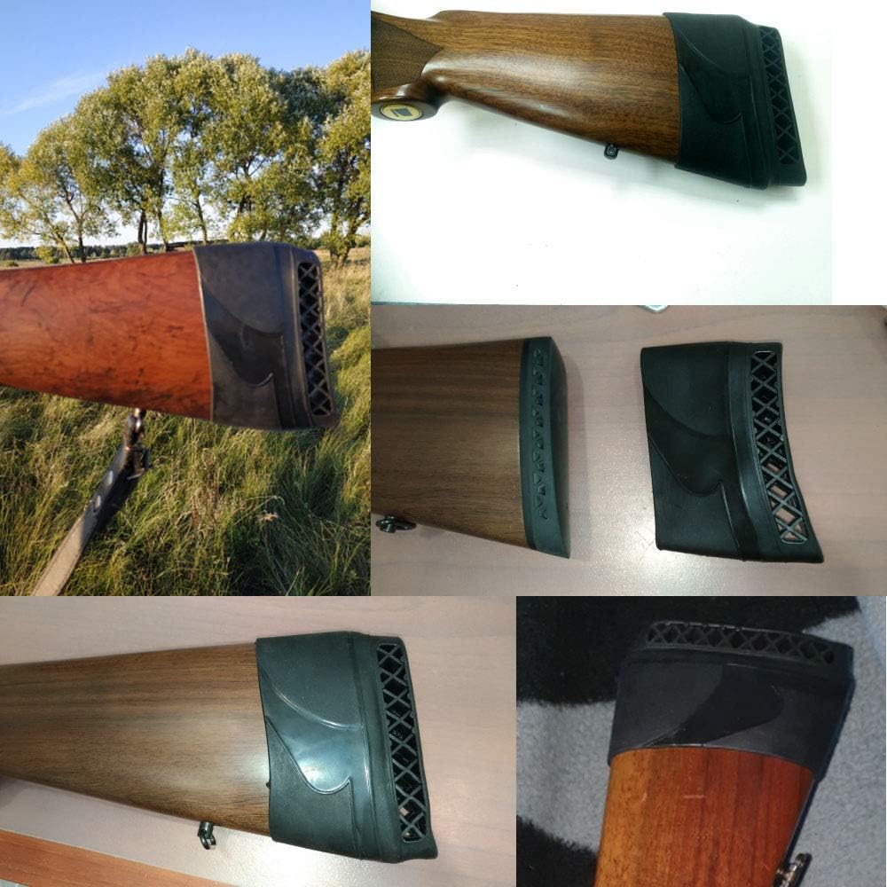 Top angle of black rifle recoil pad highlighting size and shape