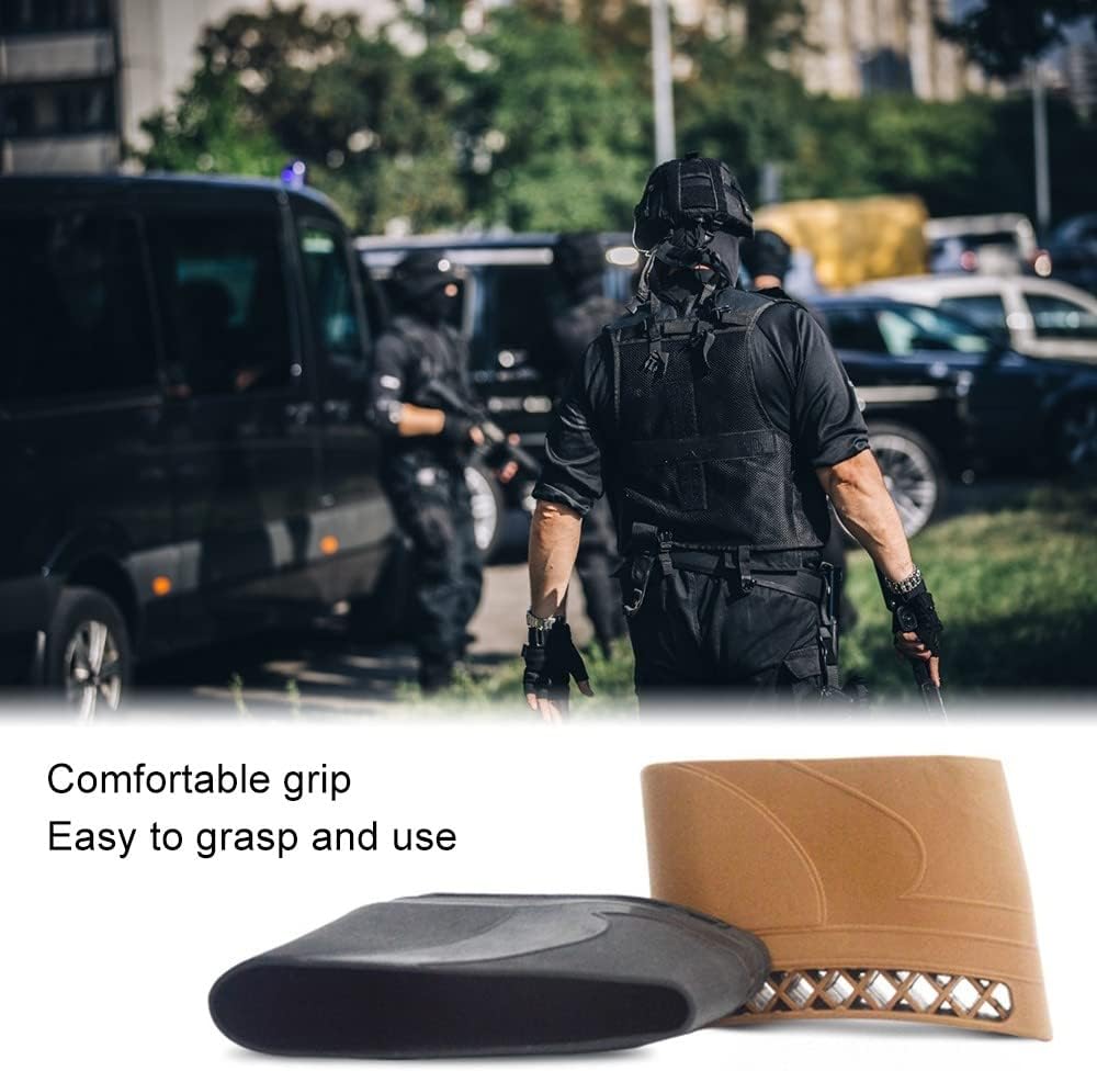Back view of rifle recoil pad displaying elastic fit feature