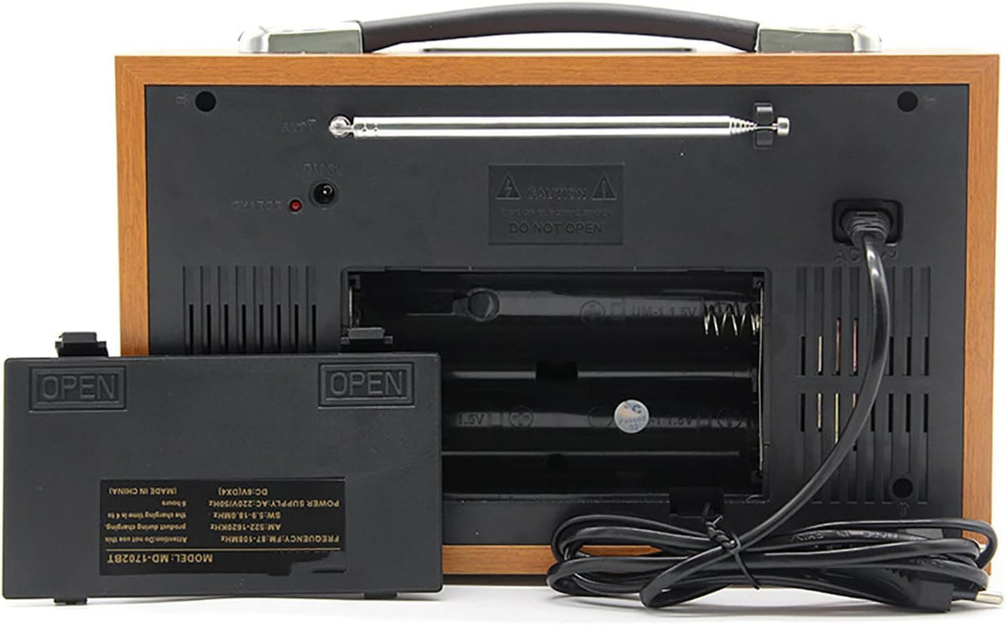 FM radio speaker Bluetooth in natural light highlighting wood texture