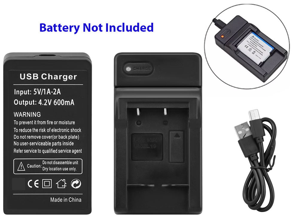 Top view of Nikon EN-EL19 charger with battery installed