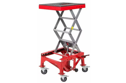 Close-up of rubber padded platform on motorcycle lift jack