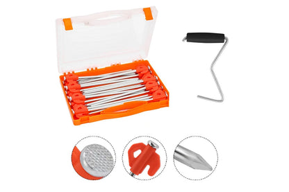 Orange steel camping tent peg with anti-slip hook