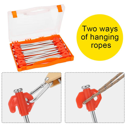 Camping tent peg showing quick-hanging hole detail
