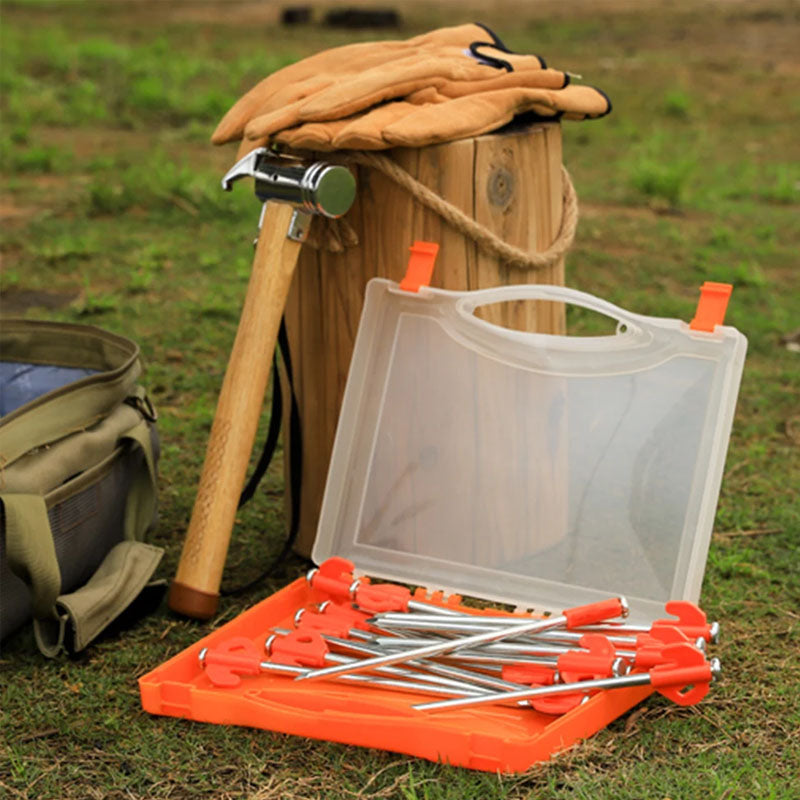 Orange tent peg with peg remover tool included