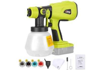 Close up of nozzle on cordless paint spray gun for Ryobi battery