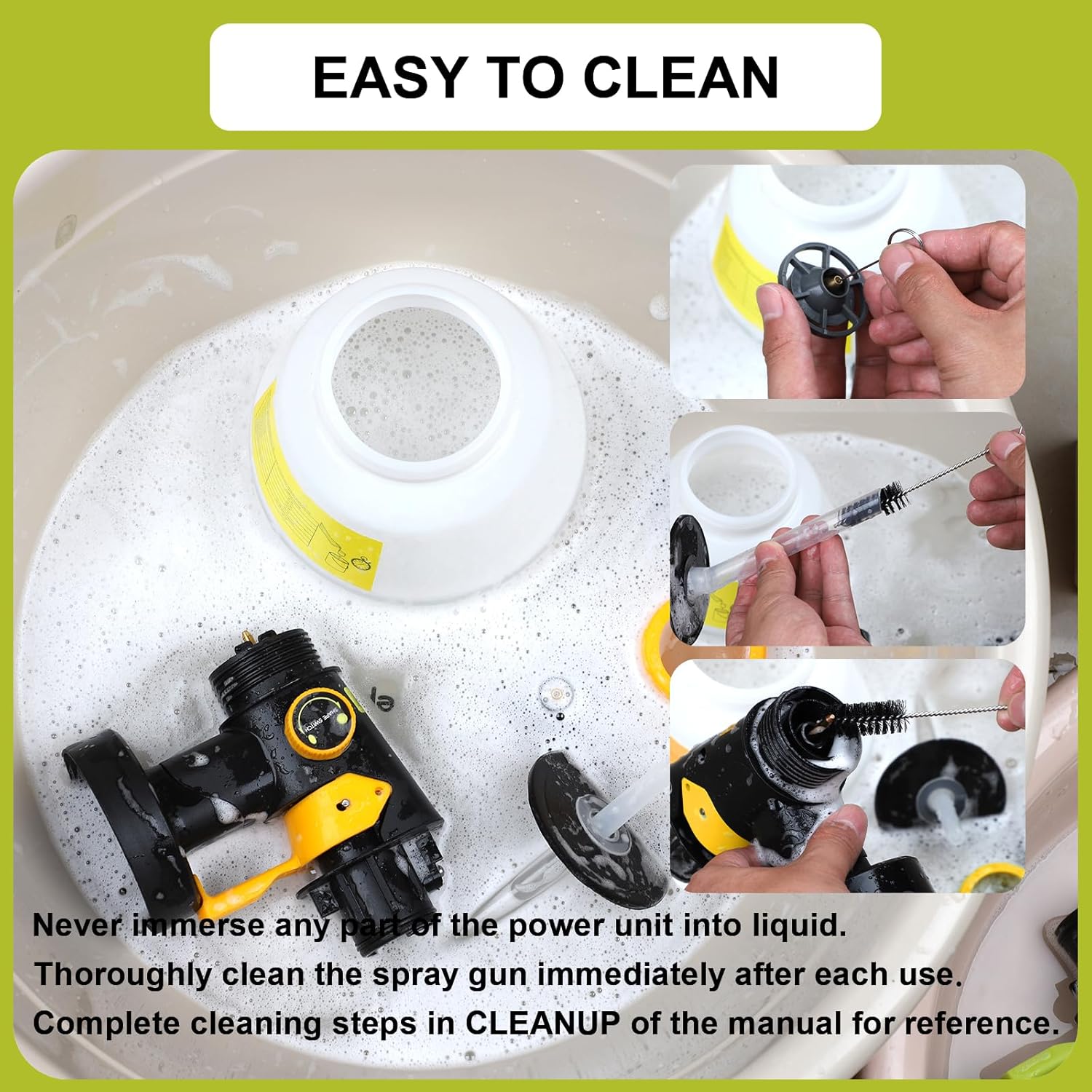 Detail of electric paint sprayer nozzle spraying vertical pattern