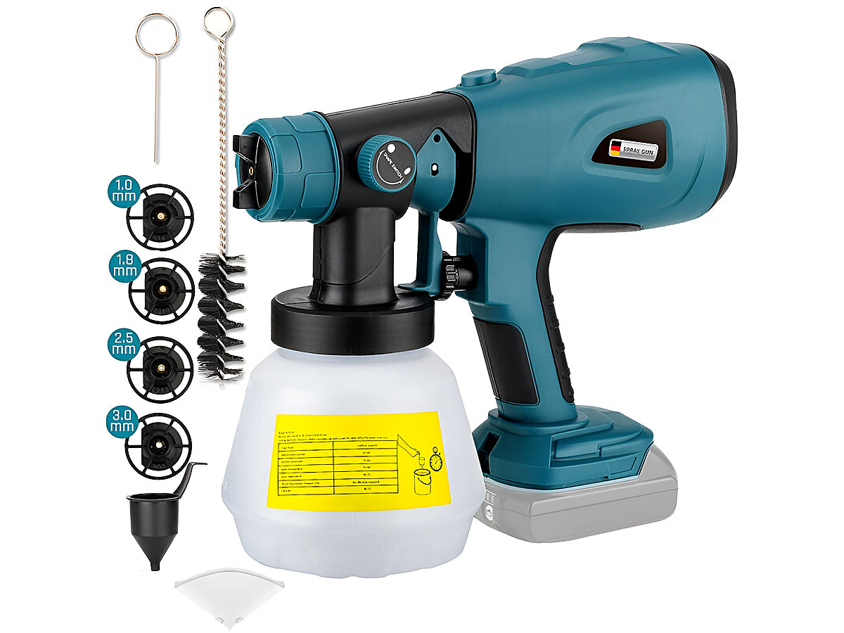 Close-up of electric paint sprayer nozzle set in black