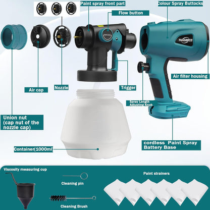Electric paint sprayer spraying horizontal pattern on wooden fence