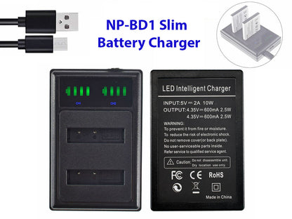 Sony NP-BD1 charger with dual USB ports for two batteries