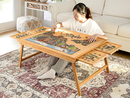 Protective cover on puzzle table keeping pieces dust free