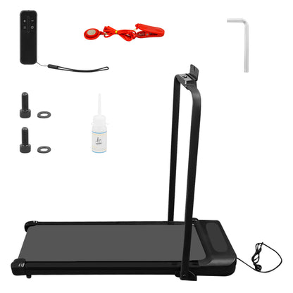 Compact flat treadmill showing front wheels for easy transport