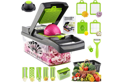 Close up of stainless steel blades on vegetable chopper