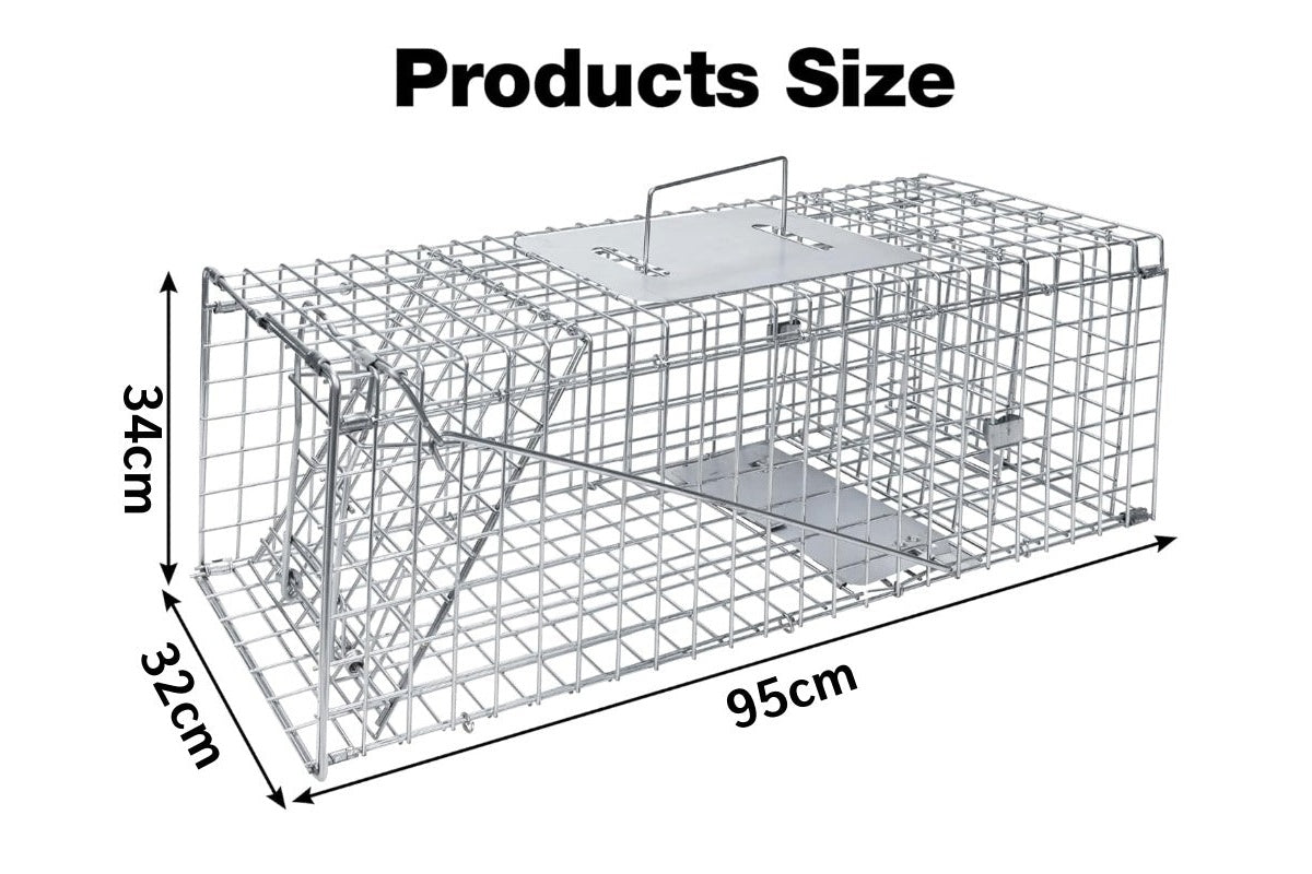 Close up of possum trap large animal trap spring-loaded door