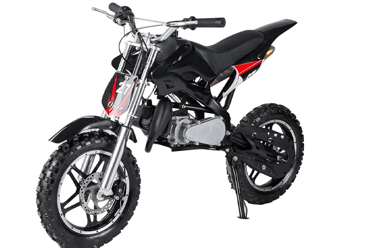 Close-up of Mini Dirt Bike 49cc front disc brake detail