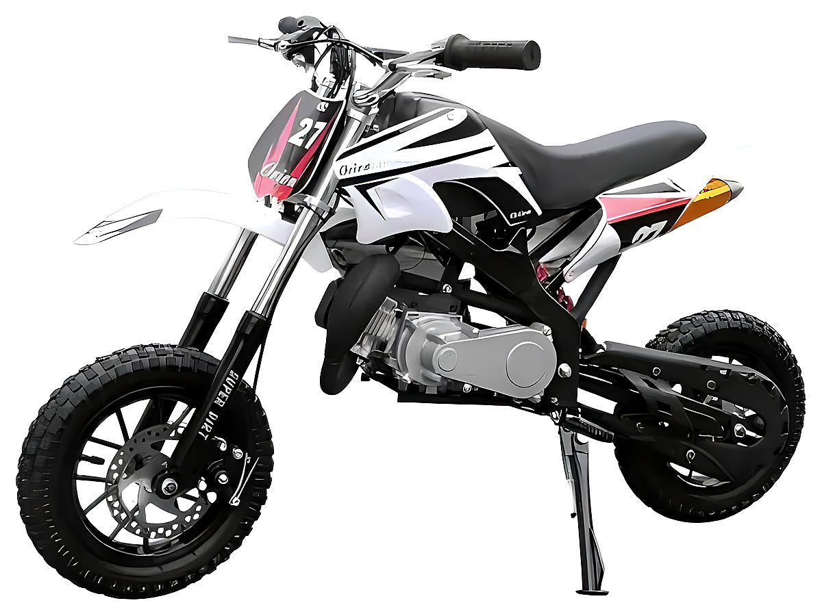Close-up of Mini Dirt Bike 49cc petrol front suspension detail