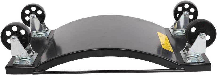 Top view of black steel wheel dolly for vehicle use