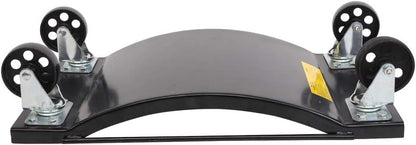 Top view of black steel wheel dolly for vehicle use