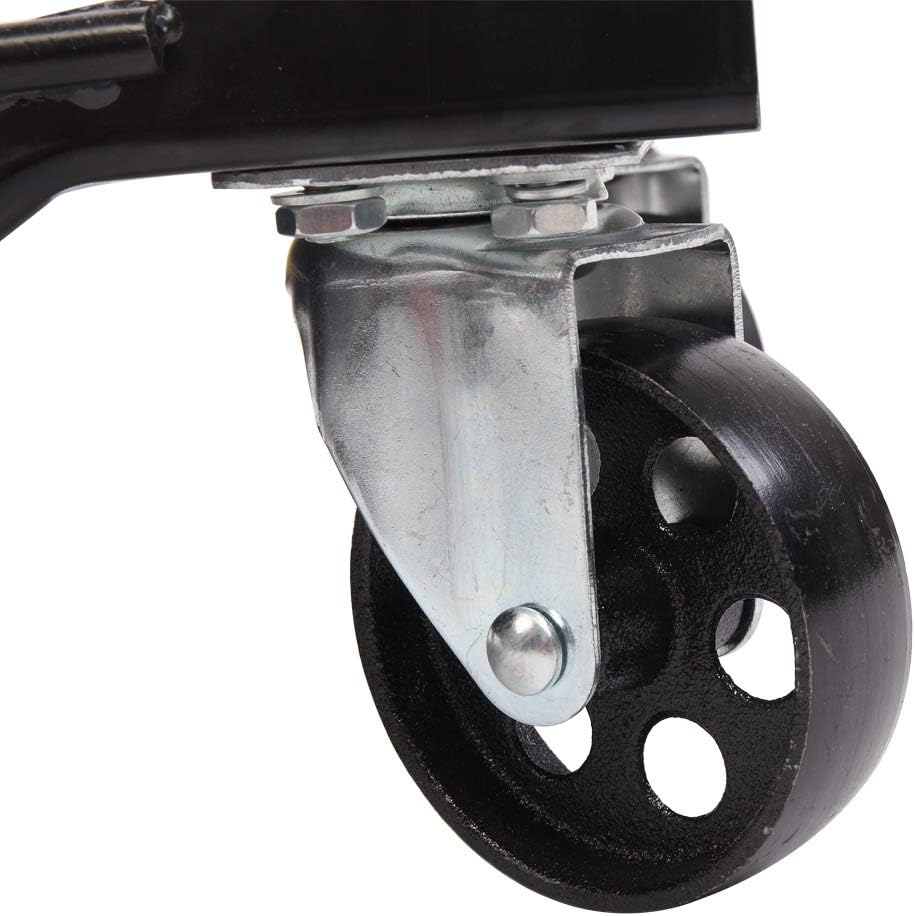 Wheel dolly showing 360 degree swivel castors in motion
