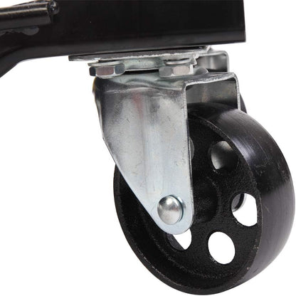 Wheel dolly showing 360 degree swivel castors in motion