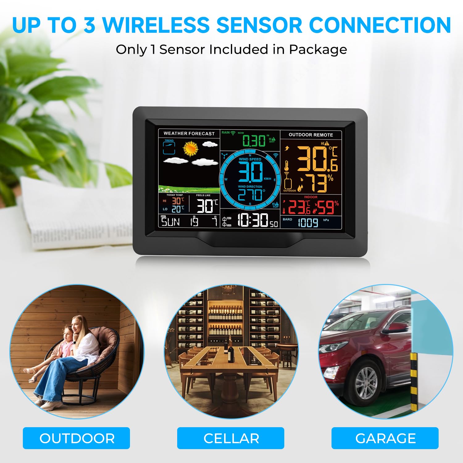 Wireless weather station setup with installation accessories included