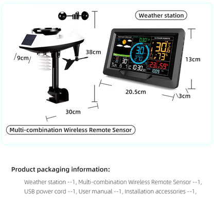Side view of wireless weather station showing USB power cable connection
