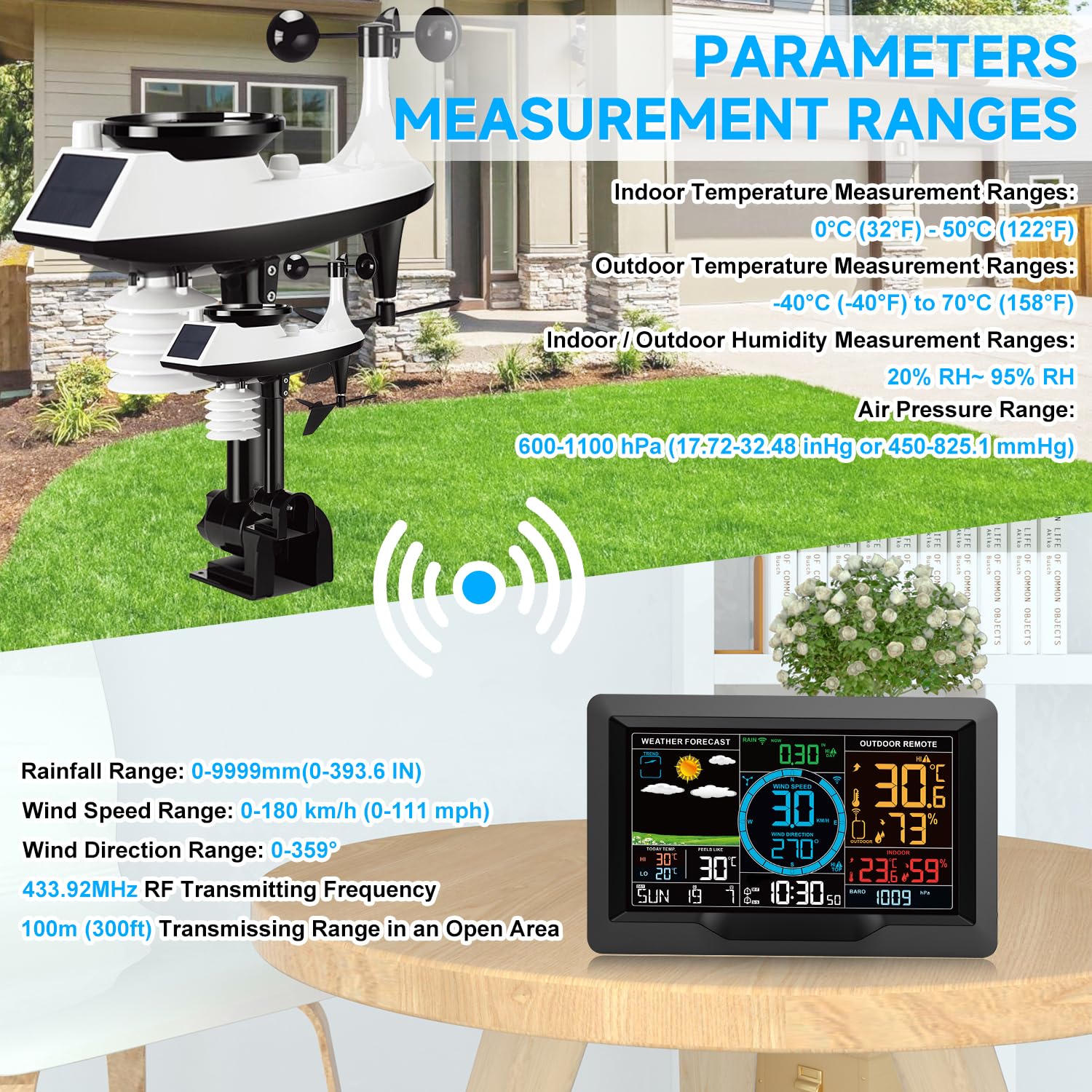 Wireless weather station showing temperature and humidity warning alerts