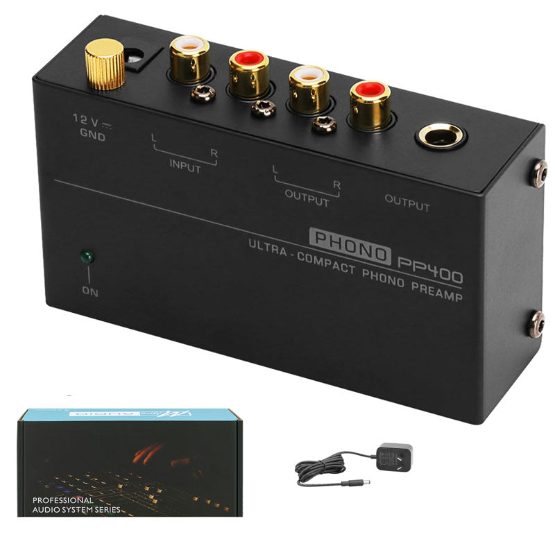Close-up of RCA input ports on Phono preamp PP400