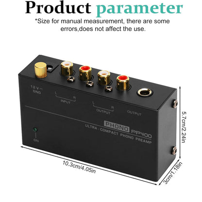 Phono preamp PP400 showing size comparison with NZ power plug