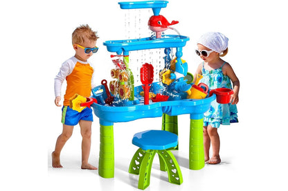 Close-up of sand and water table dolphin spinner feature