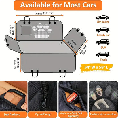 Side view of dog car seat cover with flaps protecting car doors