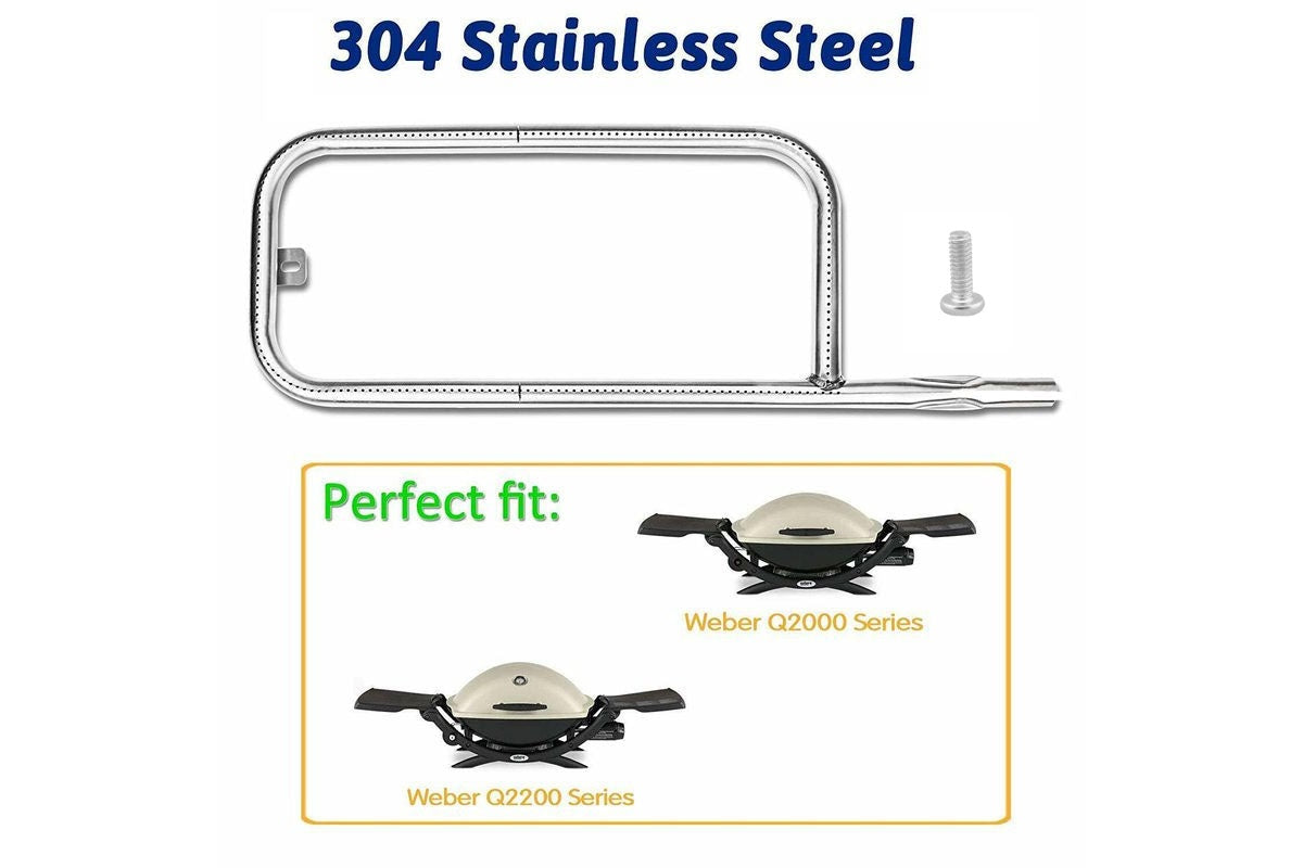 Close up of Weber Q200 grill burner replacement tube in silver colour