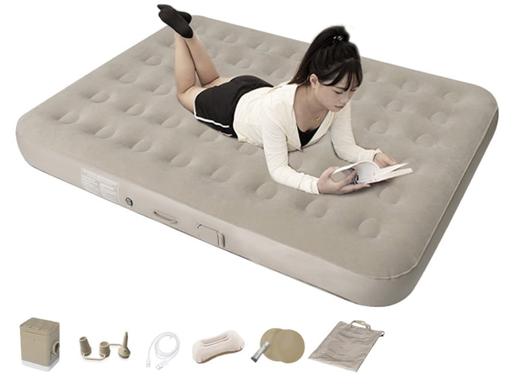 Inflatable mattress in queen size fully inflated on grass