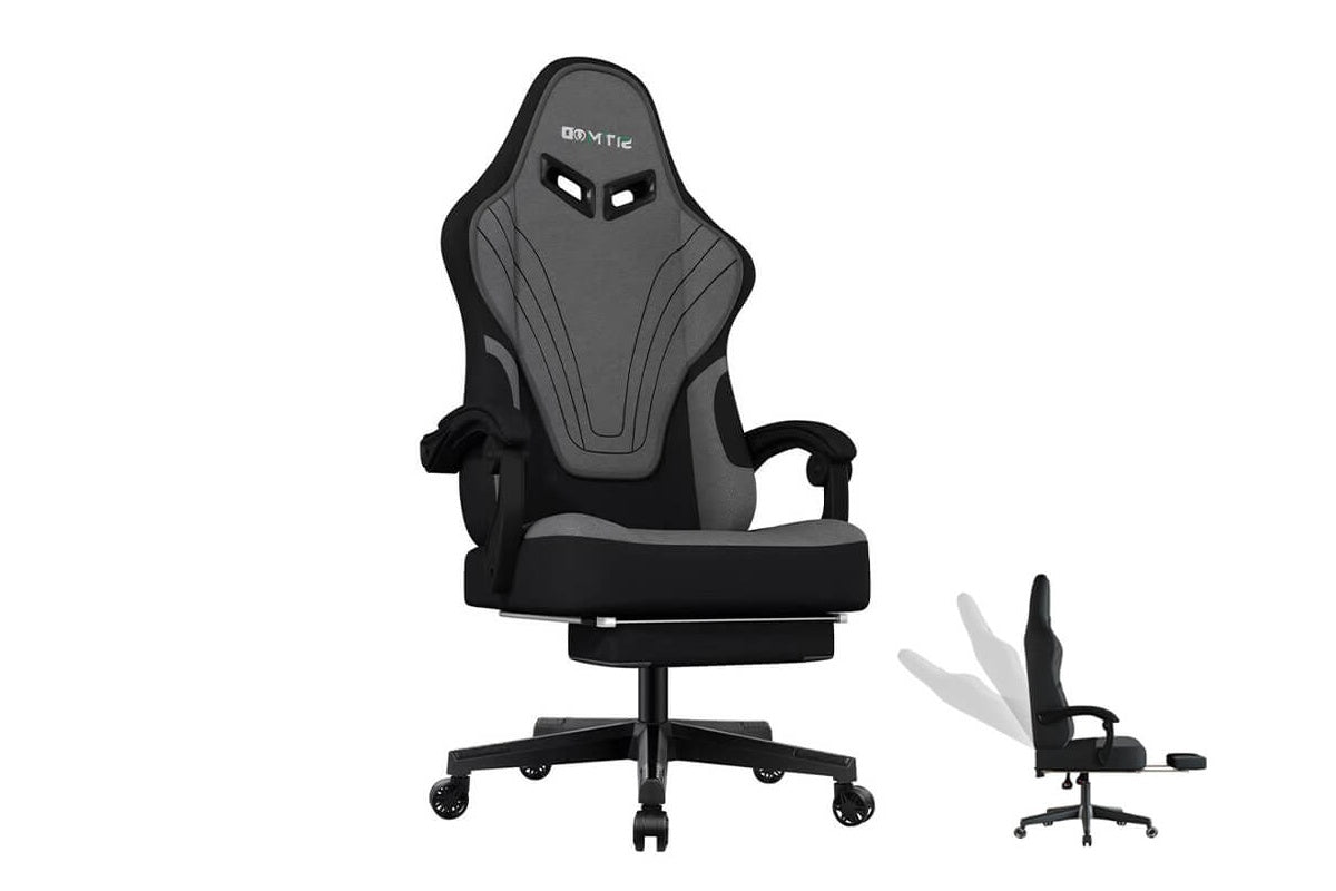 Side angle of ergonomic gaming chair with footrest extended