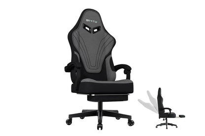 Side angle of ergonomic gaming chair with footrest extended