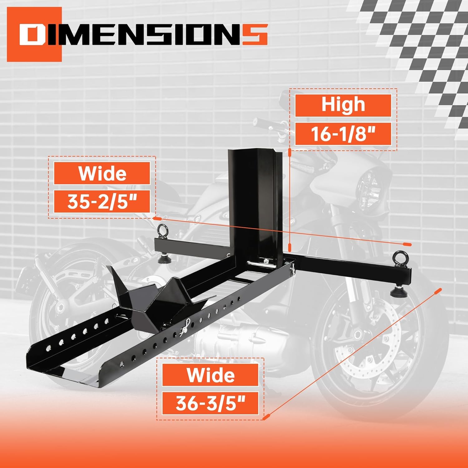 Adjustable height feature on motorcycle wheel chock bike stand