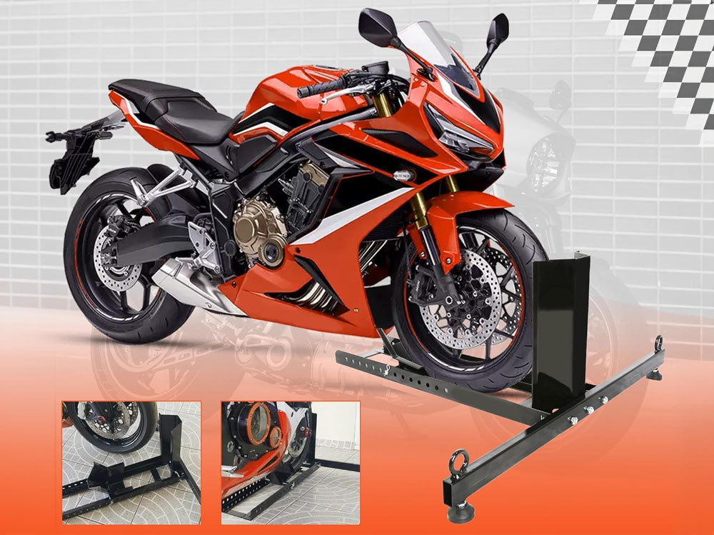 Motorcycle wheel chock bike stand on trailer for transport