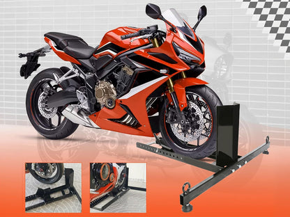Motorcycle wheel chock bike stand on trailer for transport