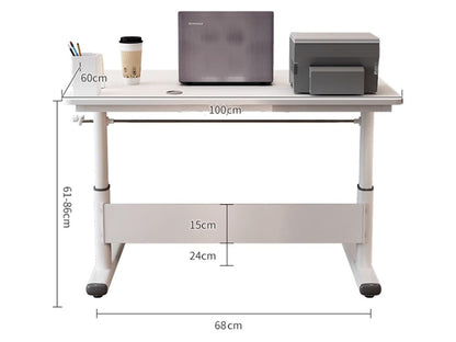 Desk viewed from above showing 120 by 60cm white desktop