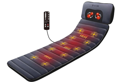 Side angle of massage mat with vibration motors visible under fabric