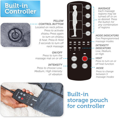 Massage mattress heating pads on back and thigh areas