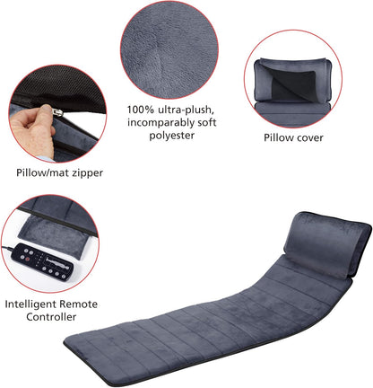 Leg area of massage mattress with vibration and heat zones