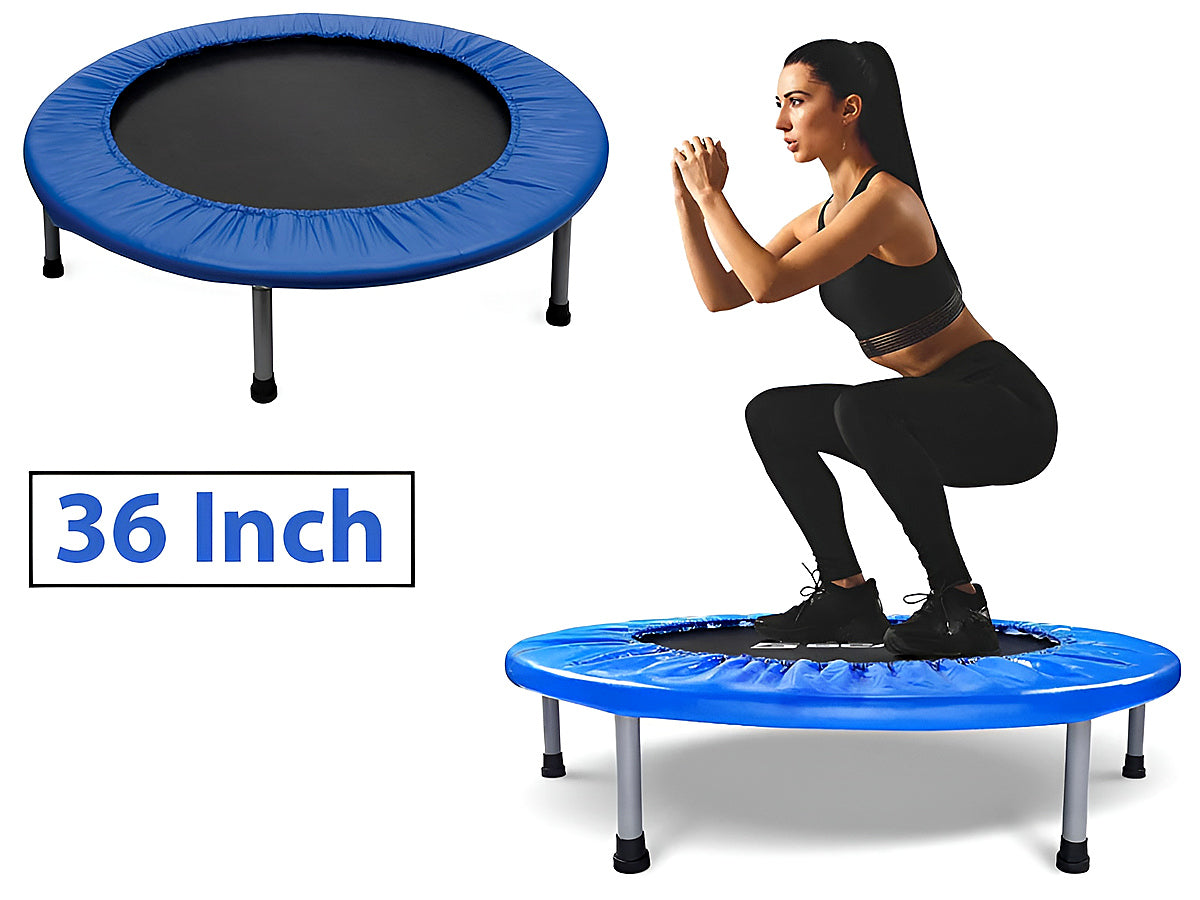 Close up of steel frame on mini foldable trampoline