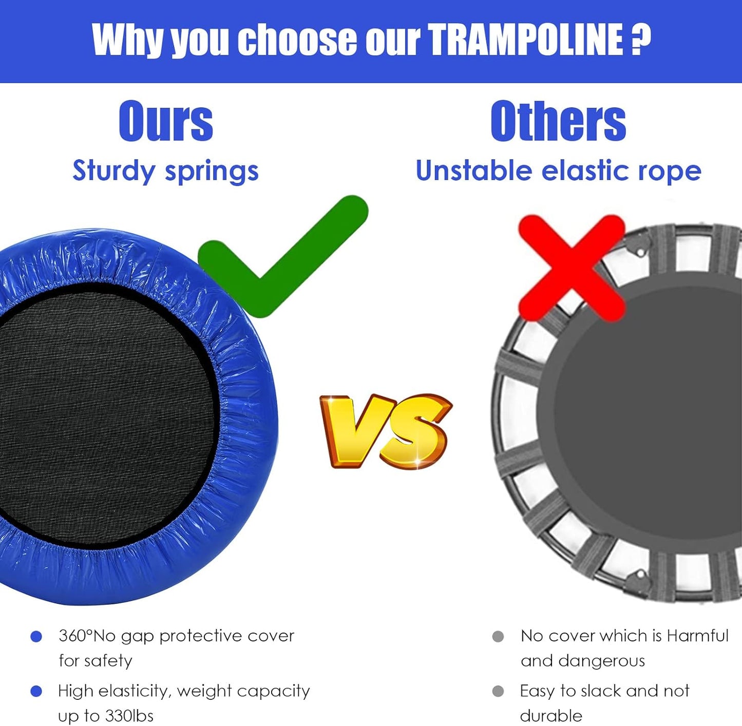 Folded rebounder trampoline showing compact size