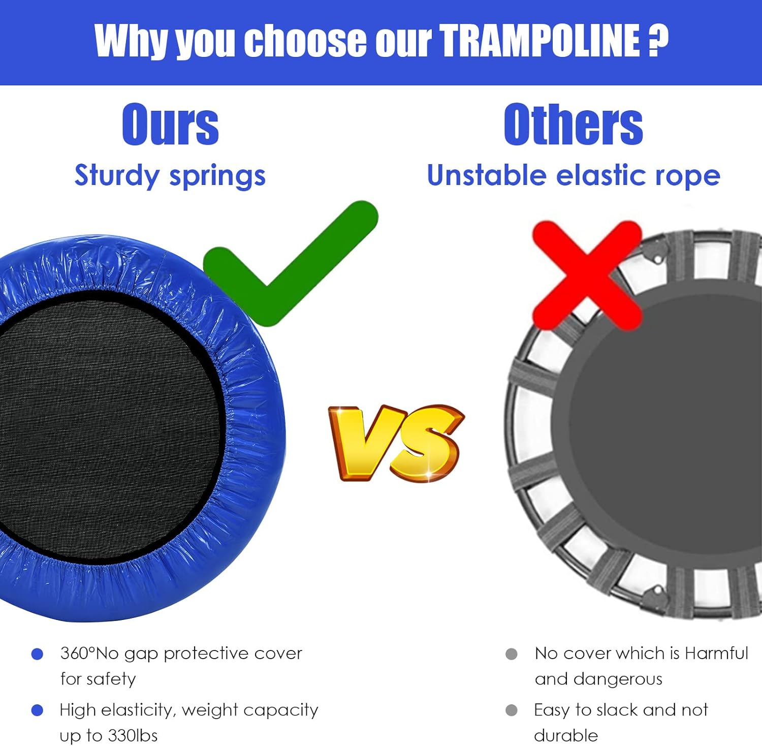 Folded rebounder trampoline showing compact size