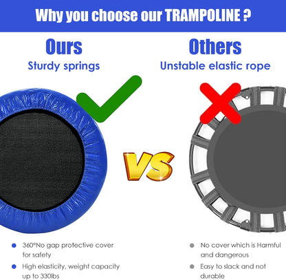 Folded rebounder trampoline showing compact size
