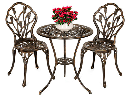 2-Seater Cast Aluminium Bistro Set Patio Furniture Sets