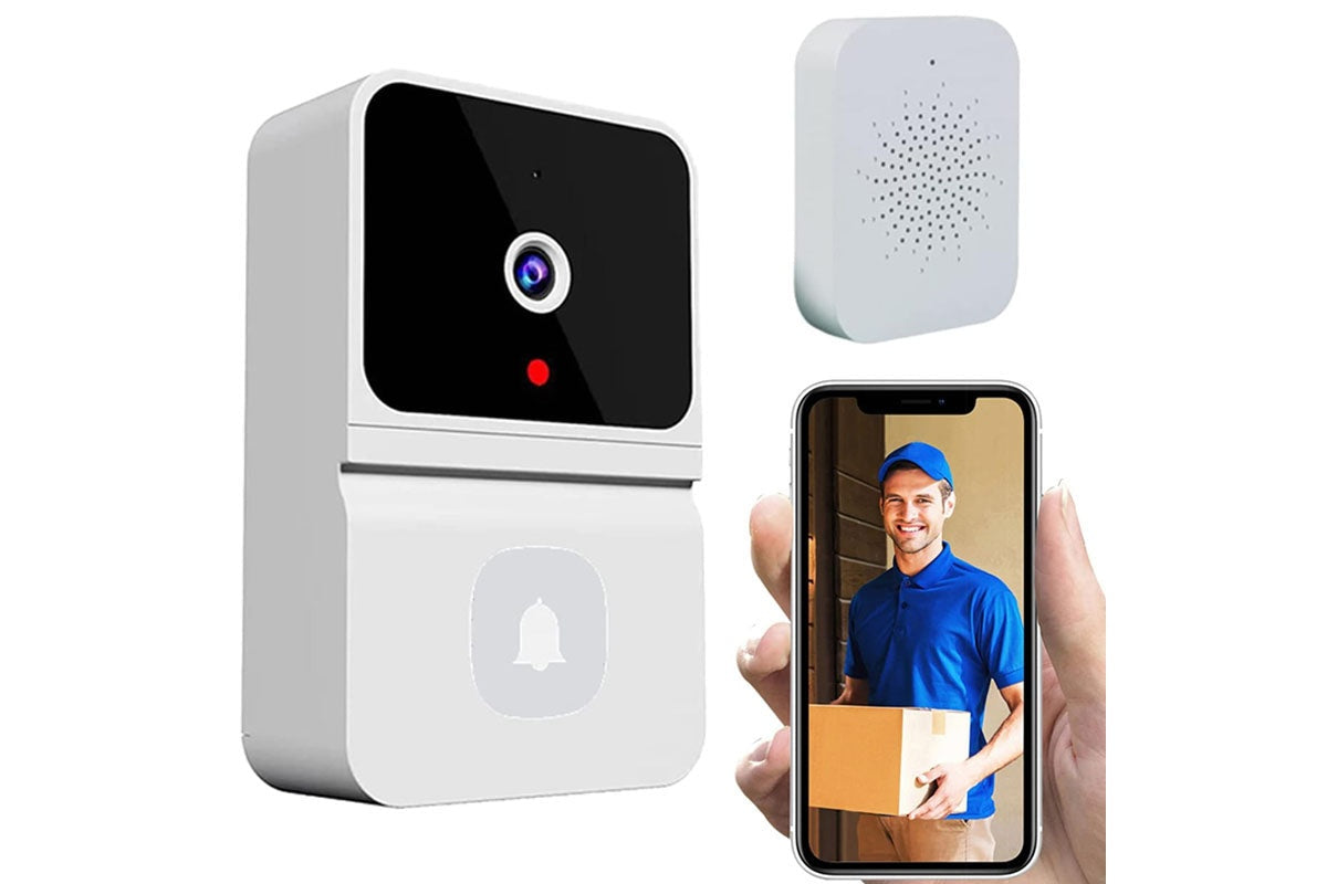 Close up of video doorbell lens with wide angle feature