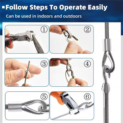 Detail of M5 corn eye hook on stainless steel wire rope