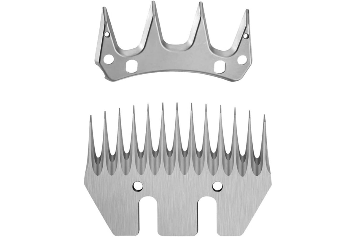 Close up of stainless steel electric sheep clipper blade edge
