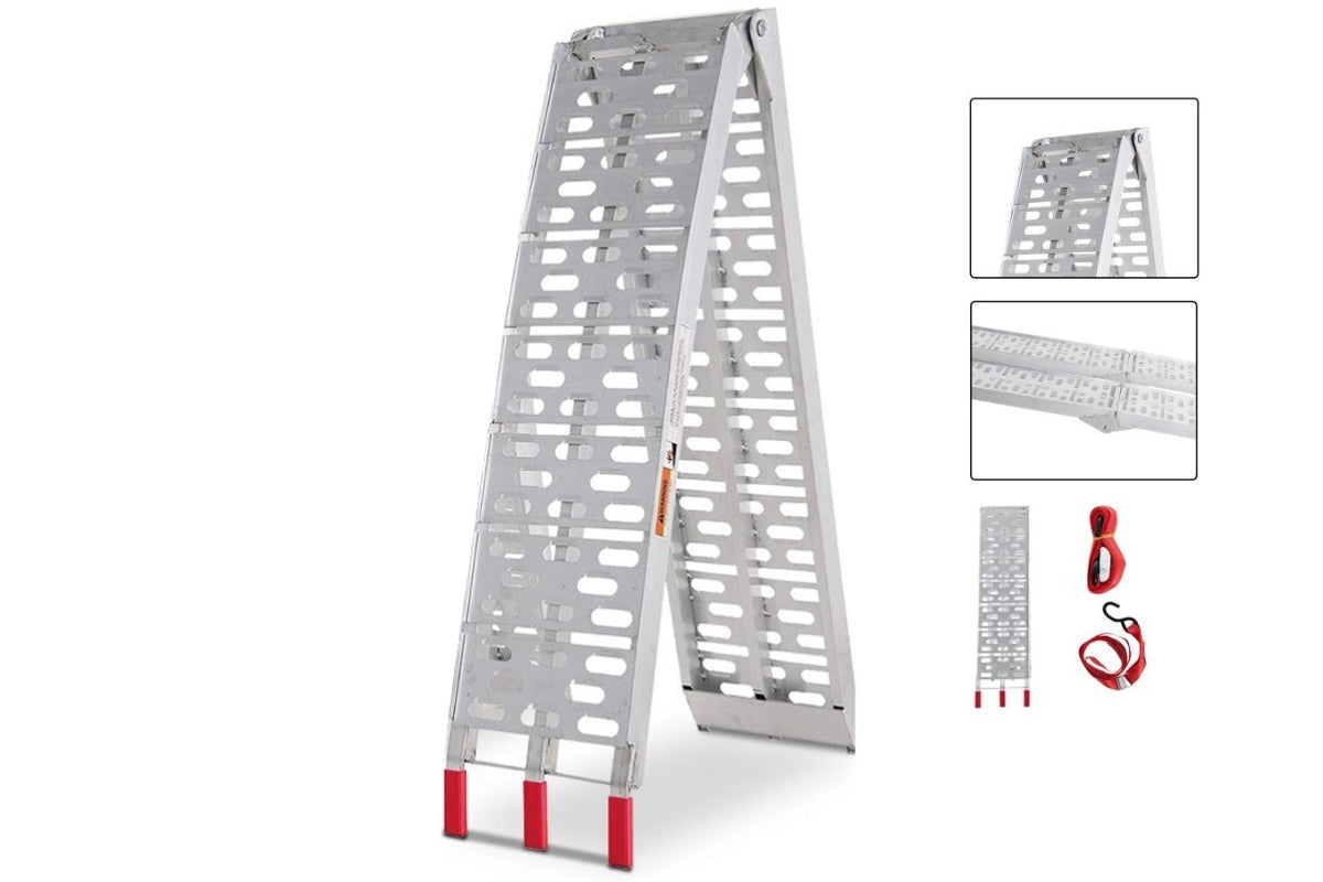 Folded aluminium ramp measuring 116m for compact storage
